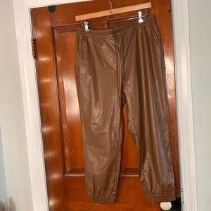 Faux Leather Brown Joggers